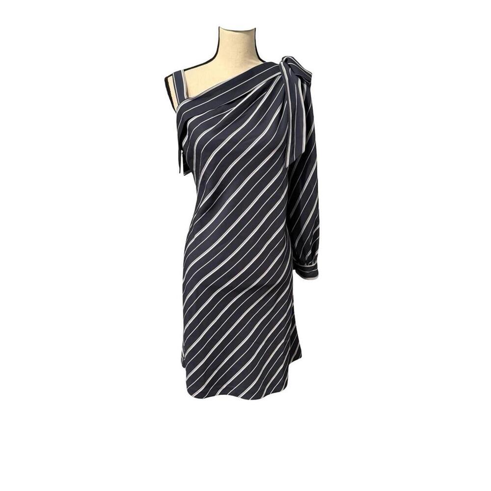 ECI Blue & Gray One-Sleeve Striped Dress Size 12